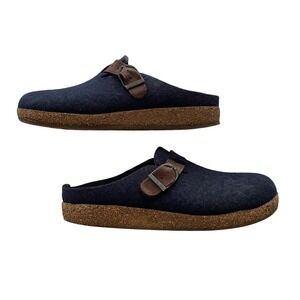 Haflinger Grizzly Buckle Navy Wool Cork Clog Slipper Unisex Support 41 Granola